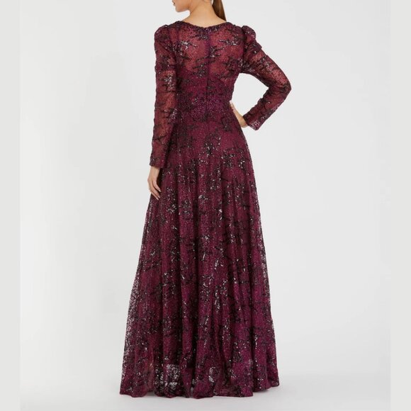 Mac Duggal 20353 Size 14 Red Embellished V-Neck Long Sleeve A-Line Gown Dress - Picture 4 of 4